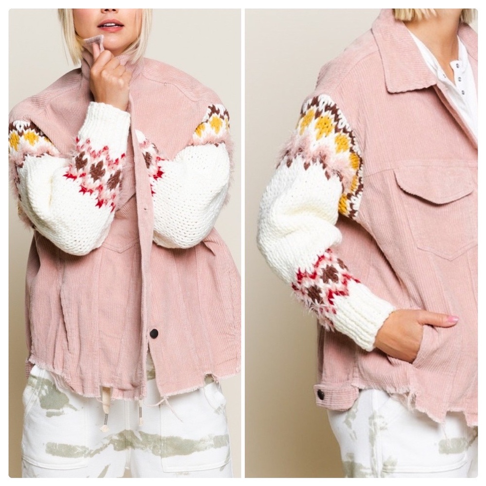 POL Winter Corduroy & Knitted Sleeve Jacket - Picture 9 of 15